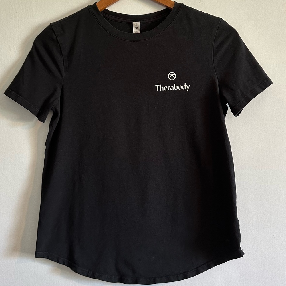 Lululemon Athletica Black Pima Cotton Tee with ‘Therabody’ Logo Size 2 EUC - Picture 2 of 7